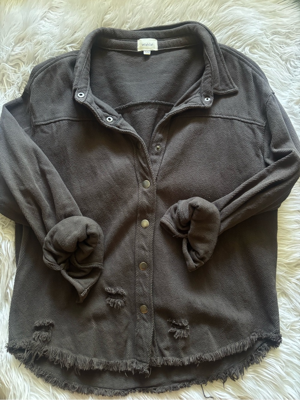 Distressed Long Sleeved Shirt Jacket